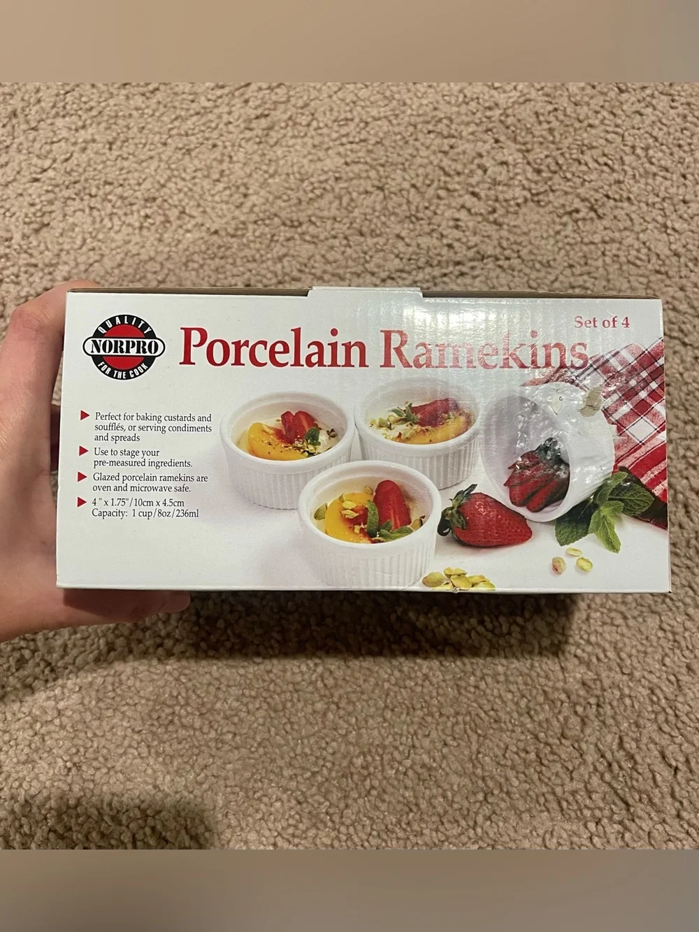 NORPRO Porcelain Ramekins Set of 4-8oz/ 236ml- white - Picture 2 of 5